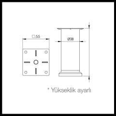 ALDEN 38 Mobilya Ayağı Çelik, Parlak Krom, 38x70mm