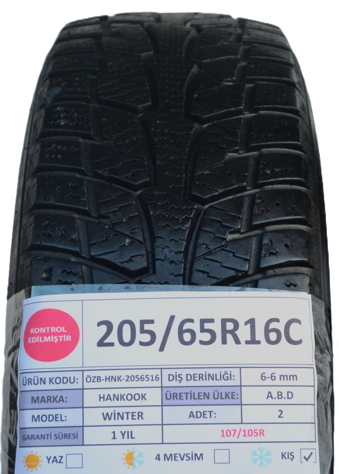 Hankook 205/65R16C 107/105R Winter 2.El Çift Kış Lastiği