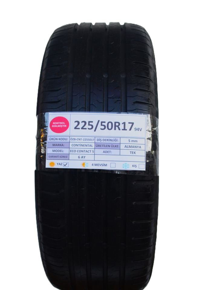 Continental 225/50R17 94V EcoContact 5 2.El Tek Yaz Lastiği