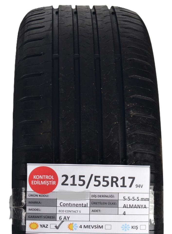 Continental 215/55R17 94V Ecocontact 5 2. El Yaz Lastiği