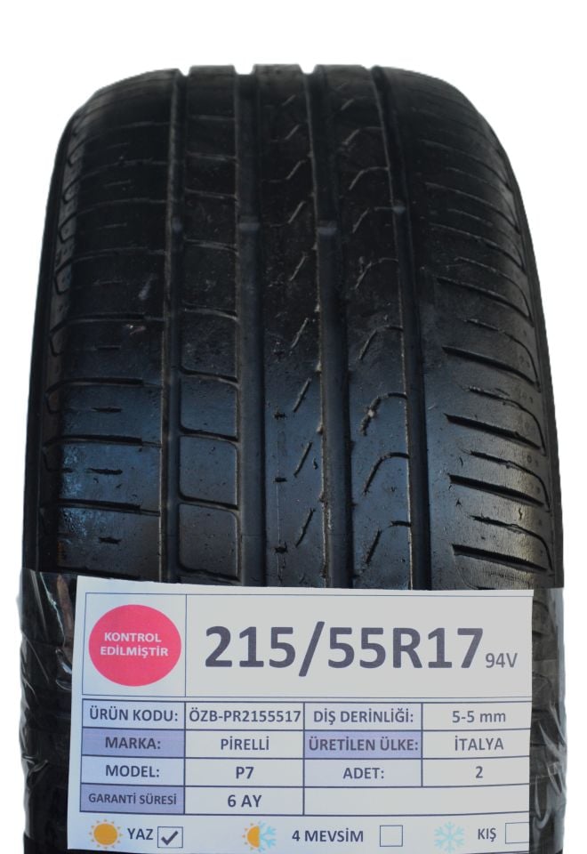 Pirelli 215/55R17 94V P7 2.El Çift Yaz Lastiği