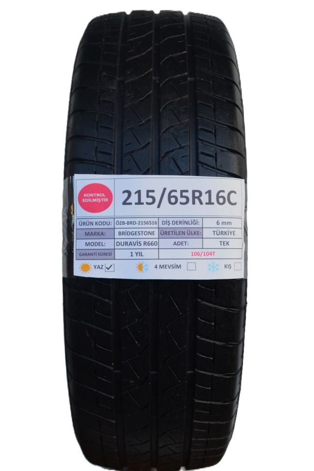 Bridgestone 215/65R16C 106/104T Duravis R660 2.El Tek Yaz Lastiği