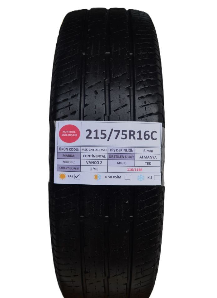 Viking 215/75R16C 113/111R Transtech2 2.El Tek Yaz Lastiği