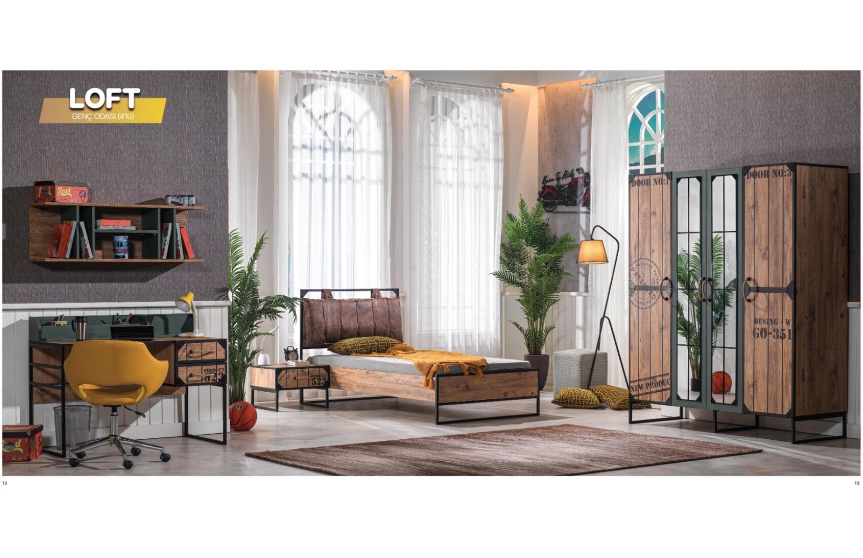 Loft Genç Odası Takımı (4 Kapılı Dolap)