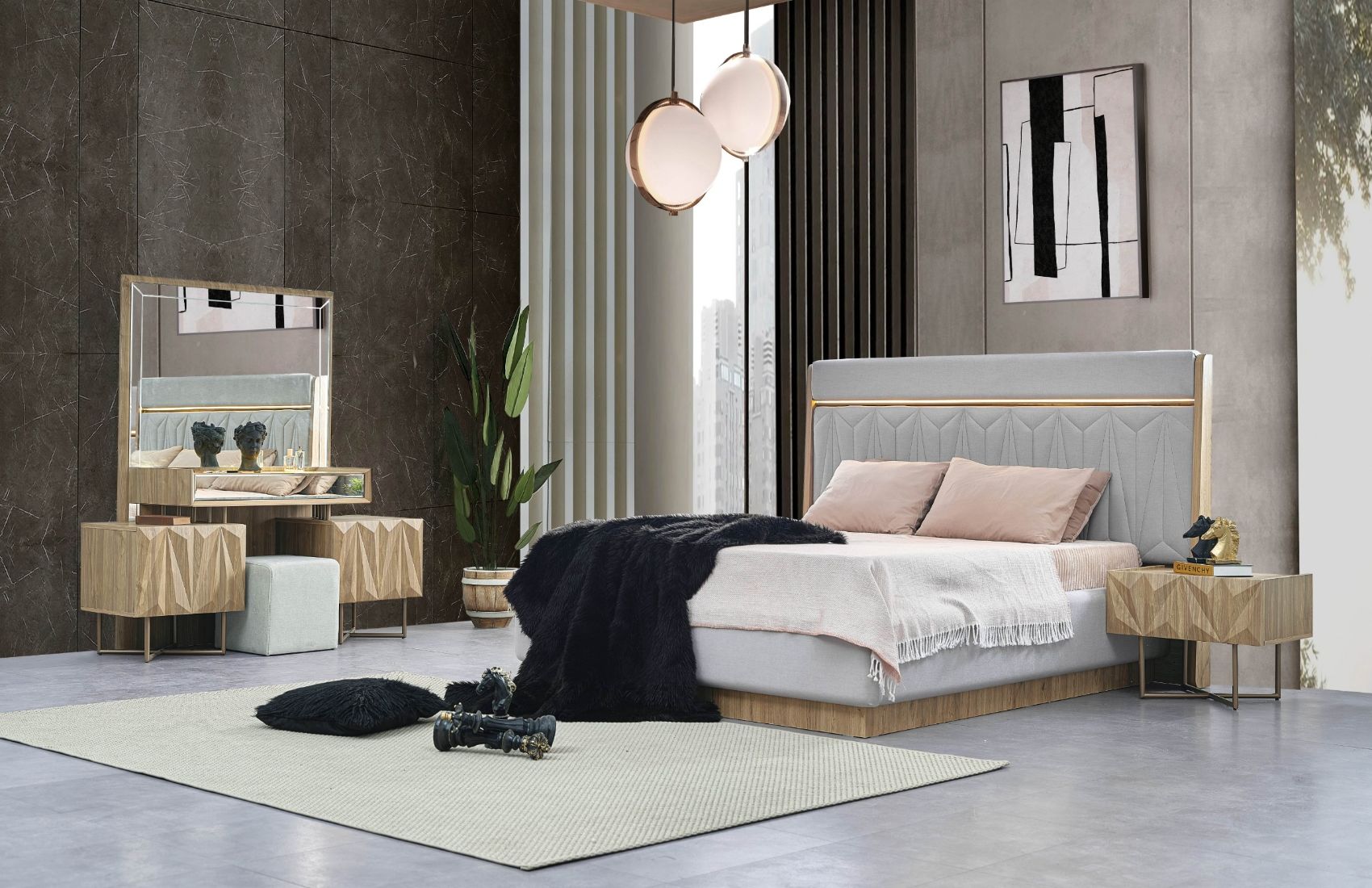 Oslo Karyola+Başlık (Ceviz)