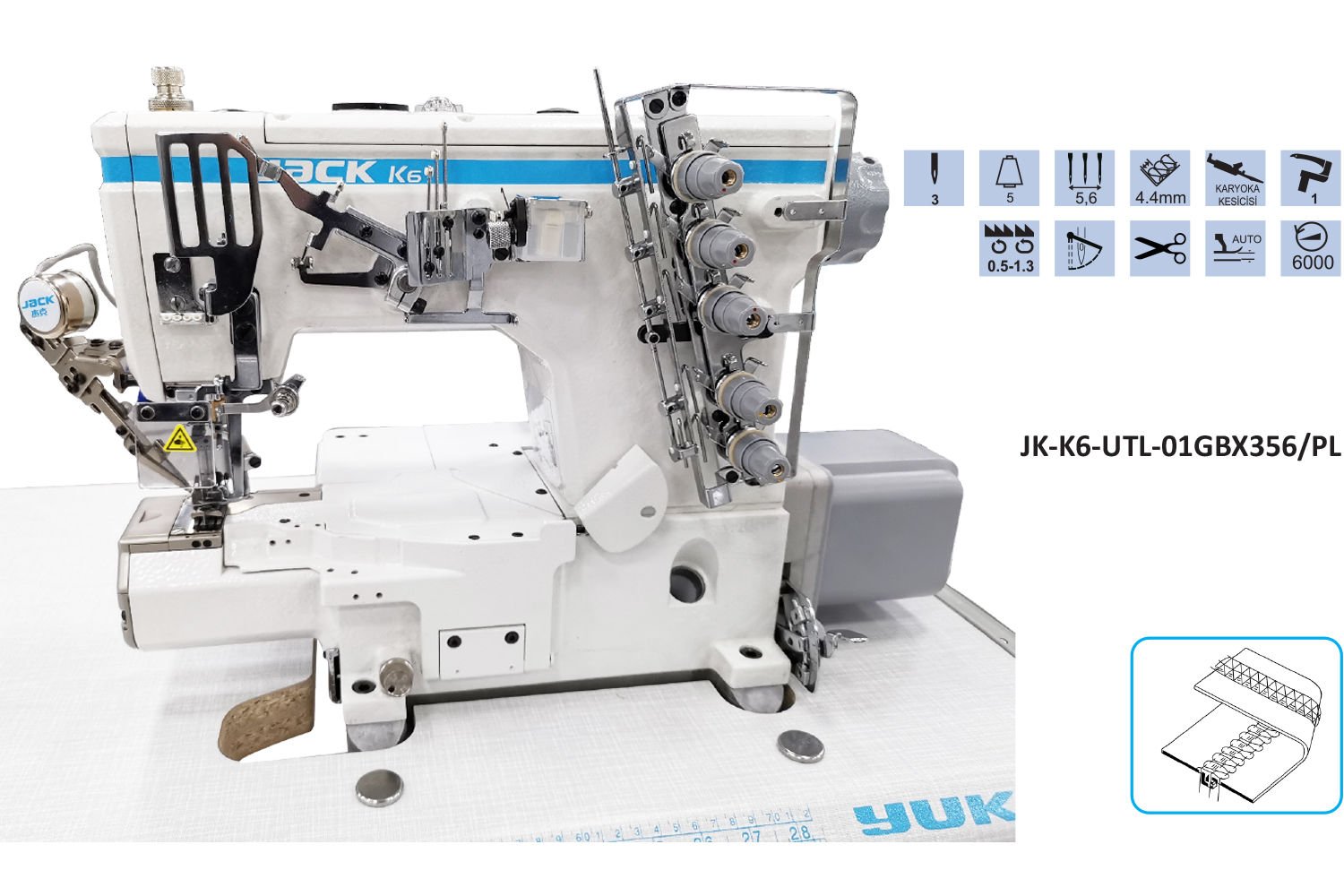 JK-K6-UT-01GBX356 Burunlu Reçme Makinesi İplik Kesicili