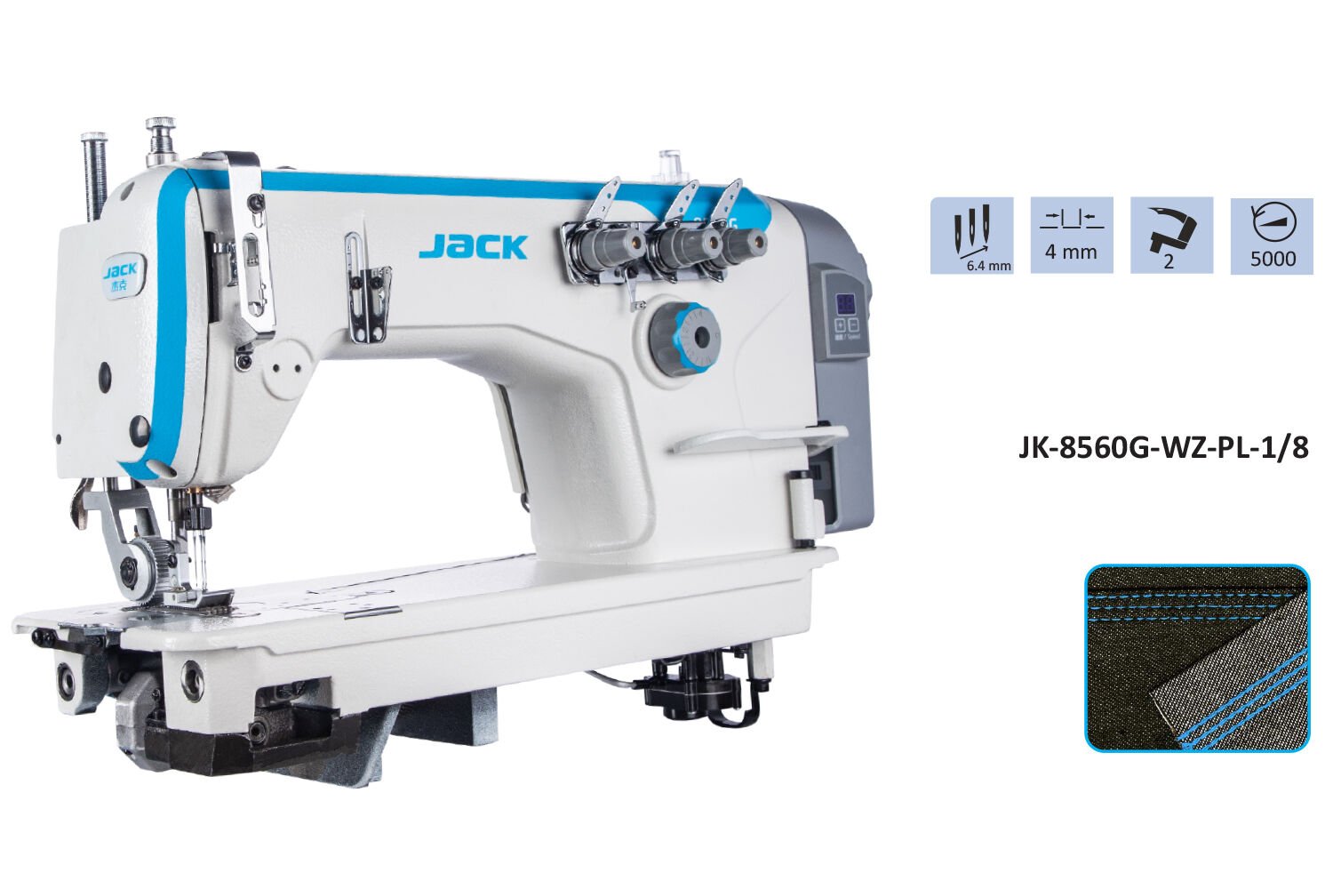 Jack JK-8560G-PHWZ 3 İğne Zincir Dikiş Makinesi (3,2mm)