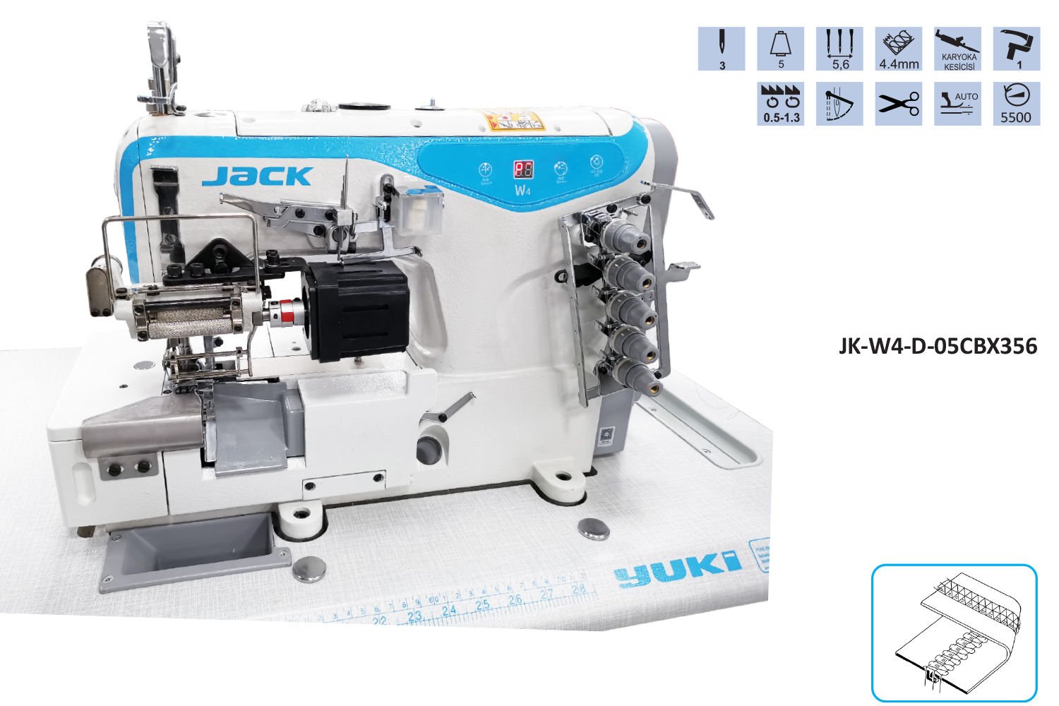 Jack W4-D-05CBX356 Sağdan Bıçaklı Elektronik Merdaneli Bayan Kilot Reçme Makinası