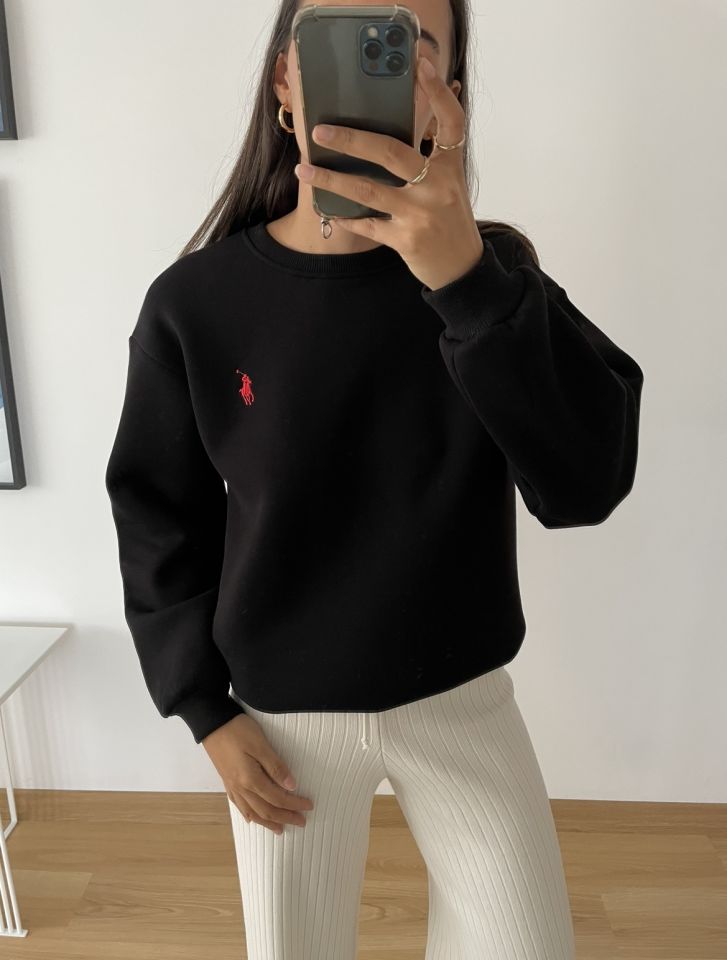 Siyah RL Şardonlu Sweatshirt