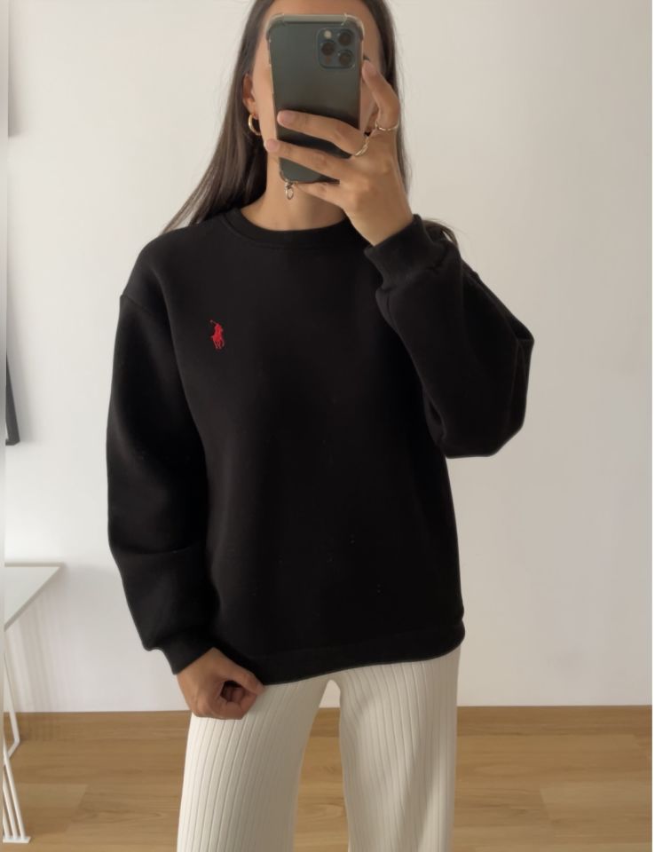 Siyah RL Şardonlu Sweatshirt