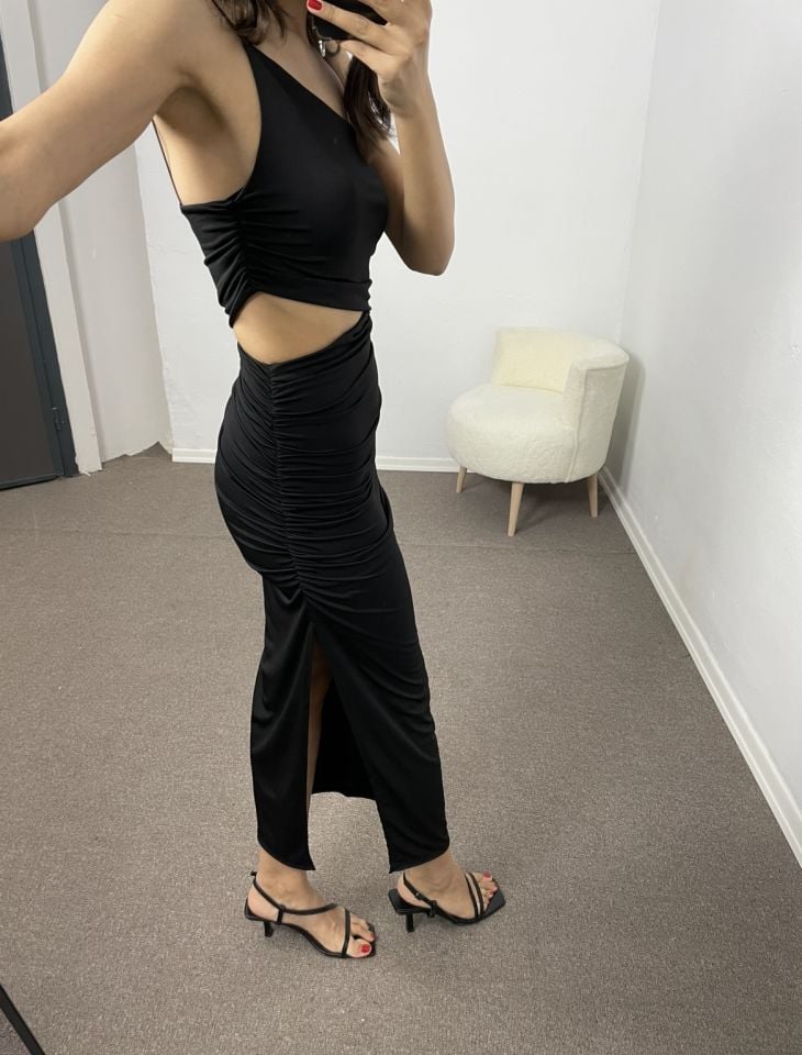 Siyah Premium Drapeli Elbise