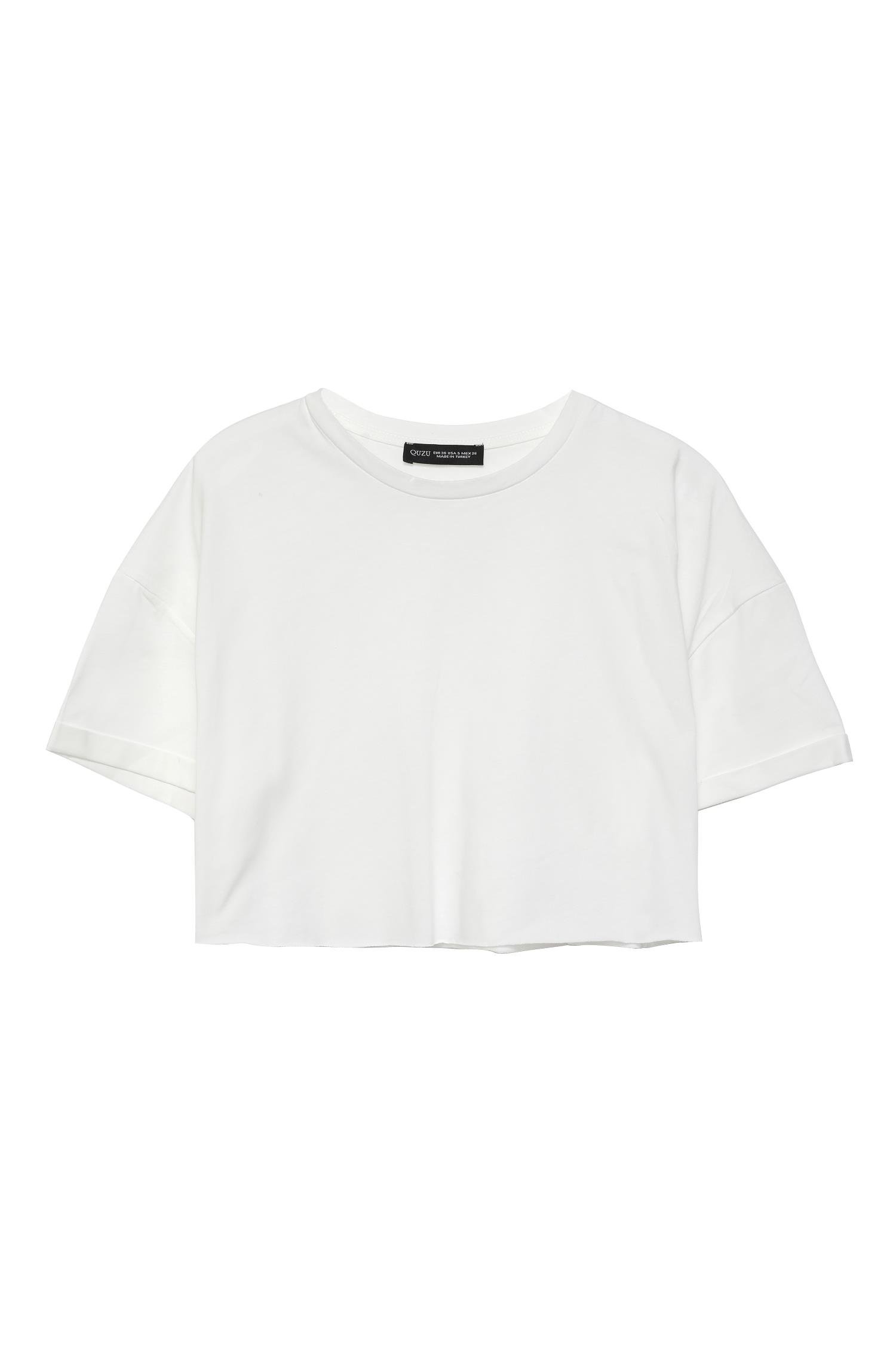 Beyaz Basic Crop Tişört