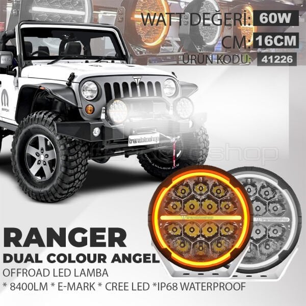 Ranger 6.5'' Angellı 60W 14 Led Turuncu Beyaz DRL Mercek Far