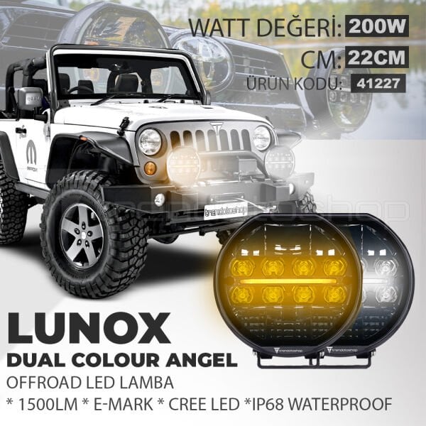 Lunox Dual Colour Cree Angel Led 200W Turuncu Beyaz DRL Mercek Far
