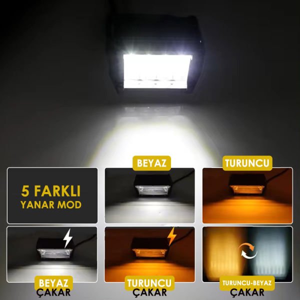 18W 12 Led Çift Sıra Turuncu Beyaz Off Road Led Lamba 2'li