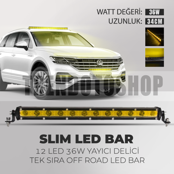 36W 12 Led Tek Sıra Off Road Led Lamba SARI