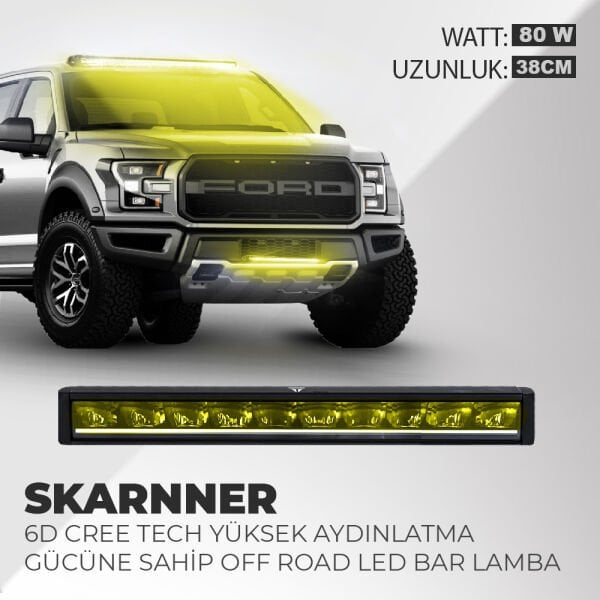 Skarnner Sarı 80w 10 Led 6d Cree Led Lamba Off Road Led Bar 38cm