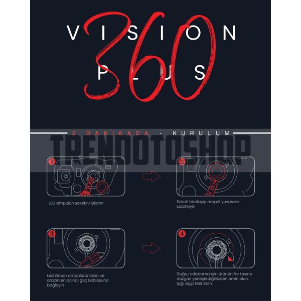 Vision Plus 360° DOB Led Xenon Far Ampulü 34W 8800 Lümen H7