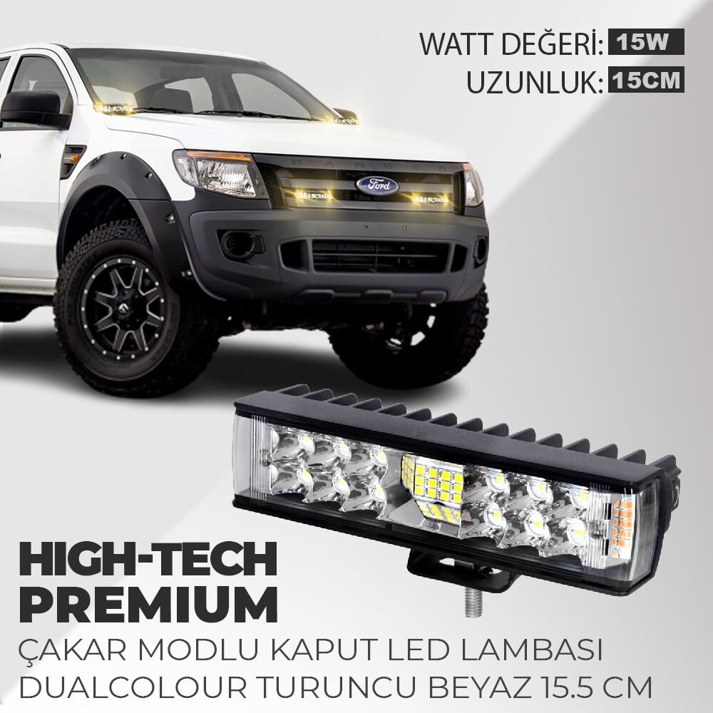 High-Tech Premium Çakarlı Kaput Led Lambası Dual Colour 15.5 CM Turuncu Beyaz