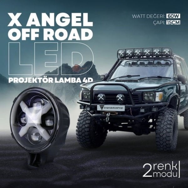 Off Road X Angel 6.7'' Turuncu Beyaz Çift Renk 18Cm 4D Led Projektör Lamba