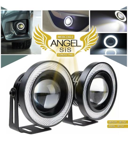 Beyaz Mercekli Angel Led Halkalı Sis Far Metal Alaşım Gövde Su Geçirmez 89mm