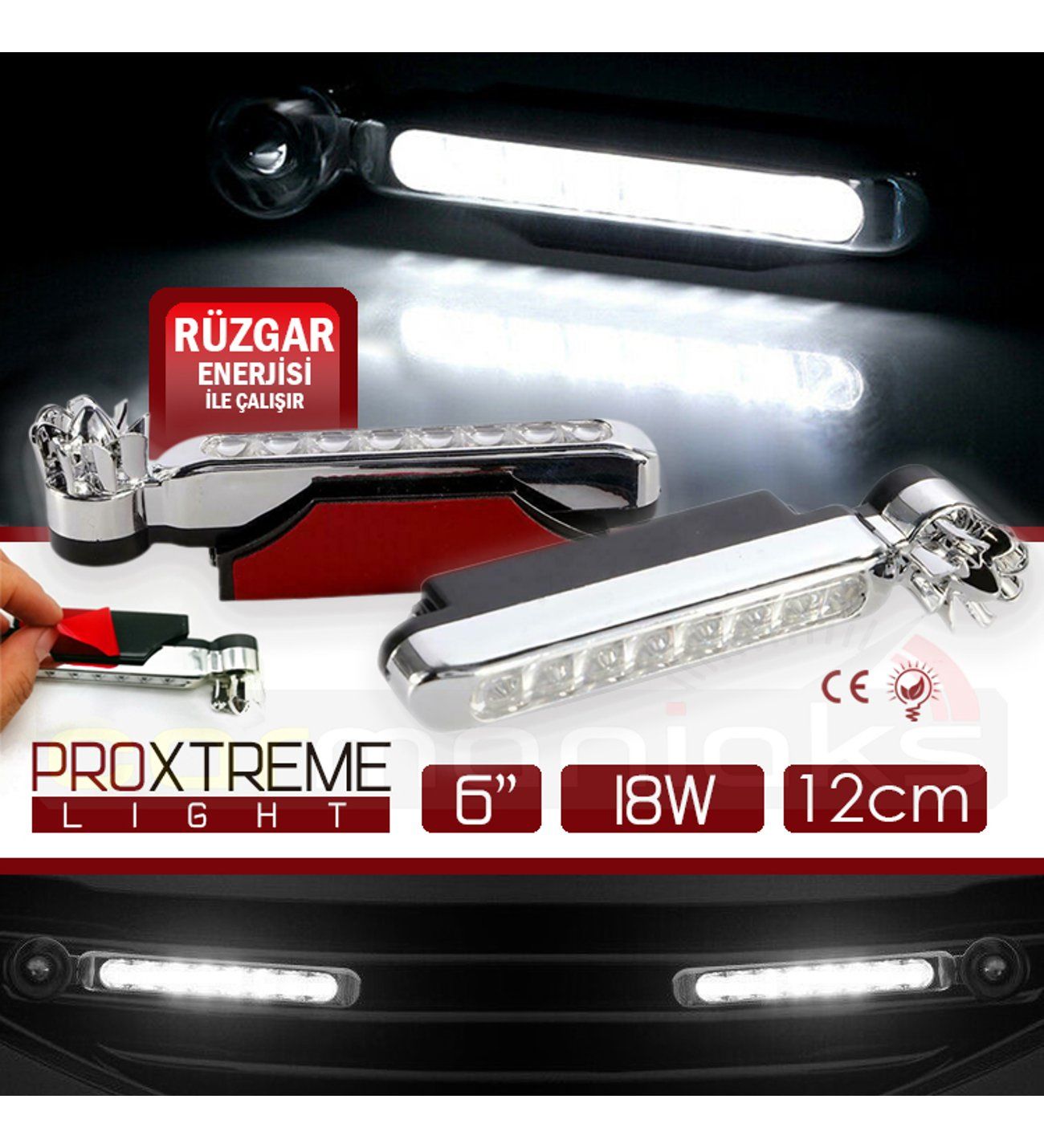 18W Gündüz Farı 8 Led Rüzgar Enerjili Kablosuz 2'li Set