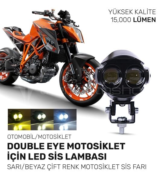 DOUBLE EYE 15,000 Lümen Sarı/Beyaz Çift Renk Motosiklet Sis Farı