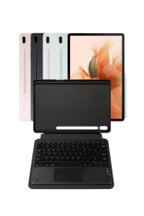 Fuchsia Savvy Keyboard Tab S7 FE LTE Bluetooh Bağlantılı Standlı Klavyeli Tablet Kılıfı