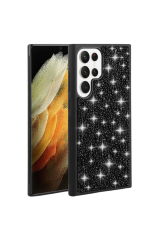 Galaxy S23 Ultra Uyumlu Işıltılı Zarif Parlak Taşlı Fuchsia Telefon Kılıfı