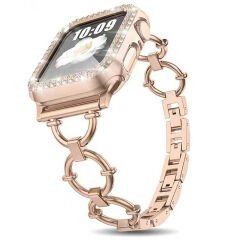 Apple Watch 7 45mm Uyumlu Metal Kordon KRD-56 Halka Tasarımlı Zarif Şık Akıllı Saat Kordonu