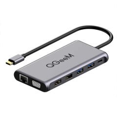 Qgeem QG-UH12-V 12 in 1 Çok Fonksiyonlu Usb Çoğaltıcı Hub VGA-RJ45-HDMI-SD Kart 480 Mbps