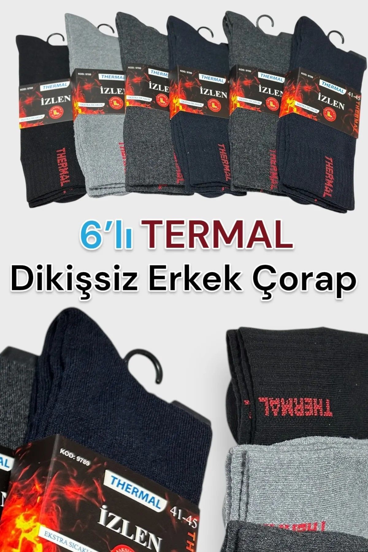 Kadın 6 Çift Thermal Kışlık Siyah Havlu Çorap