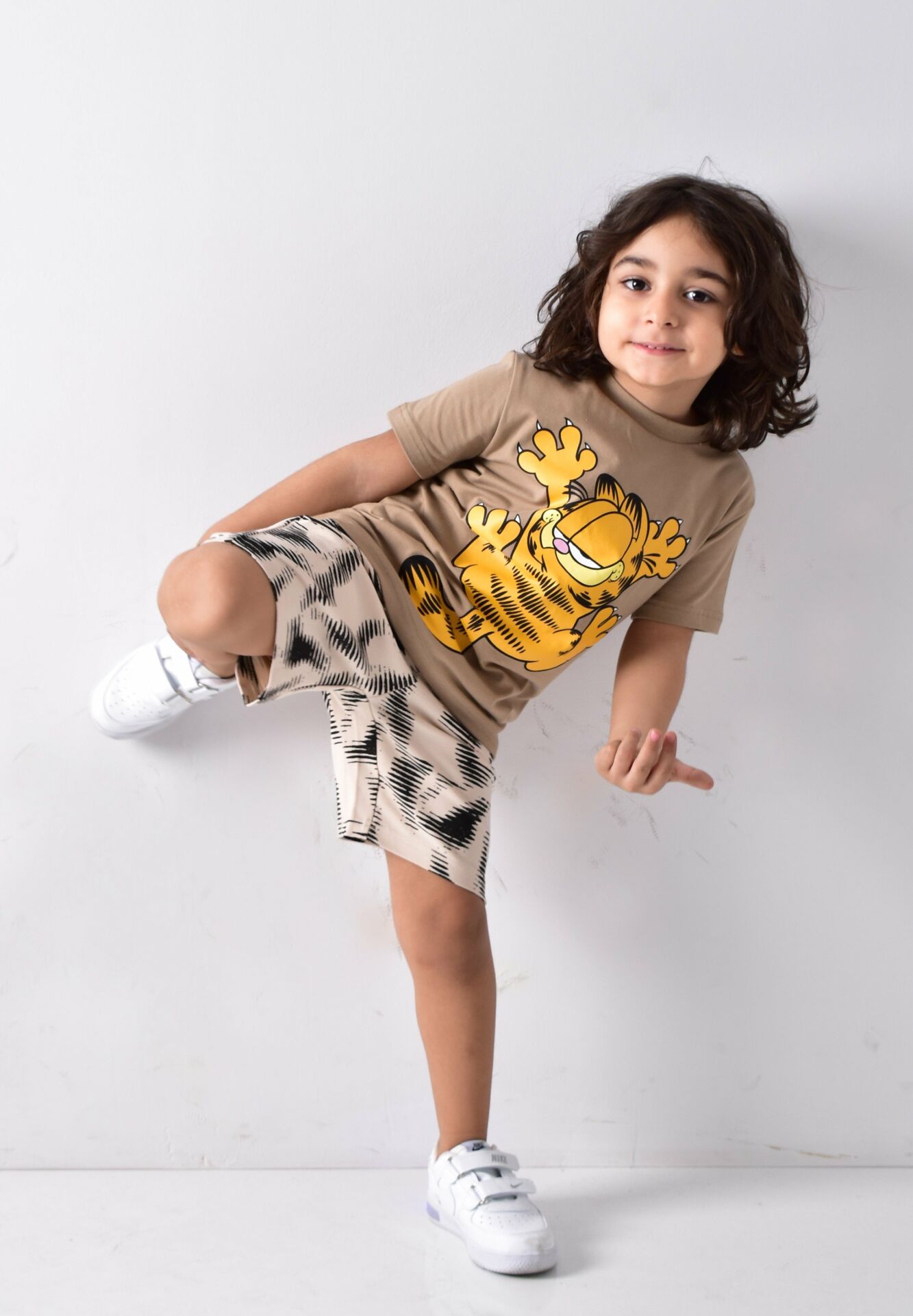 Erkek Çocuk Baskılı T-shirt Şort Takımı 9-10 Yaş - Kahverengi-Bej