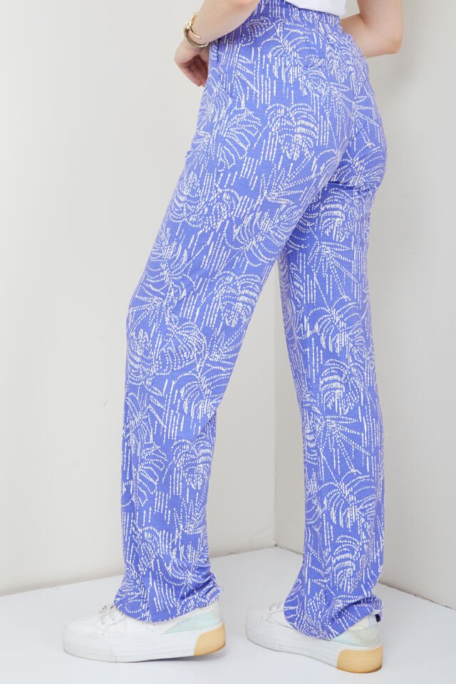 Palmiye Desenli Cepli Spor Pantolon Lila - XL