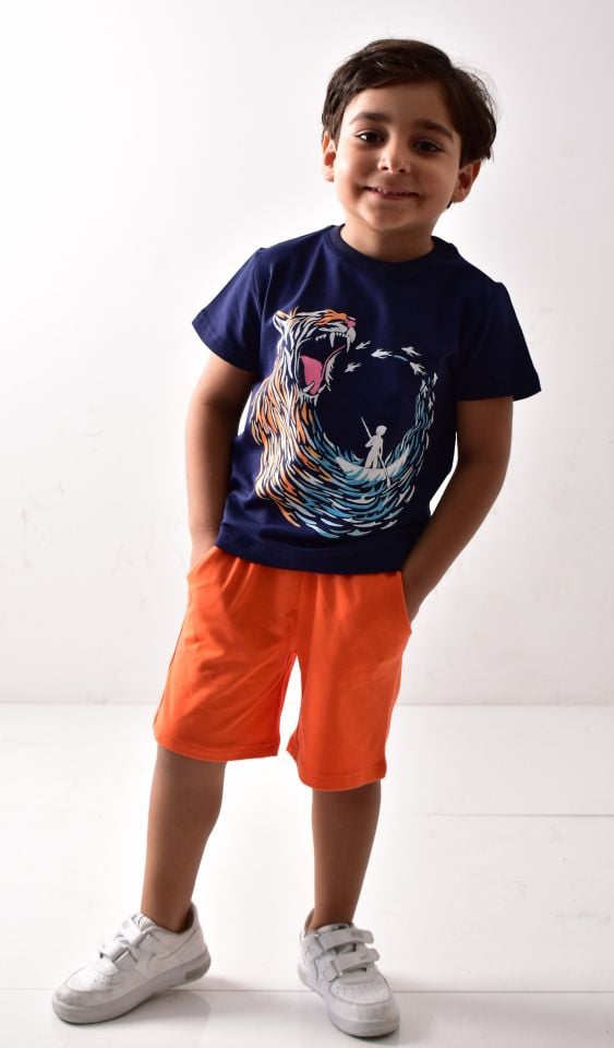 Erkek Çocuk Baskılı T-shirt Şort Takım Lacivert - 9-10 Yaş