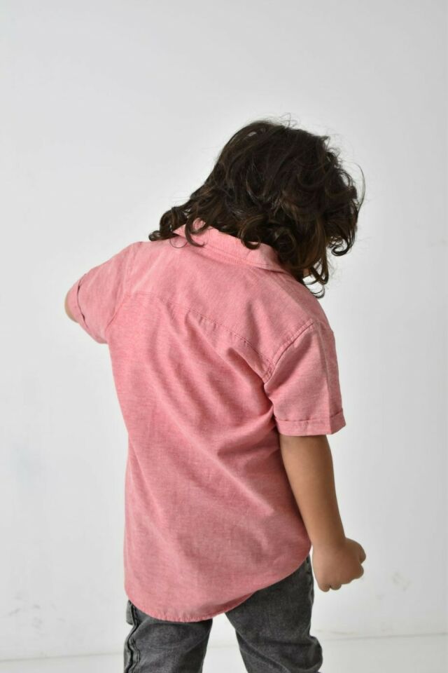 Erkek Çocuk Kısa Kollu Basıc Gömlek Kırmızı - 11-12 Yaş