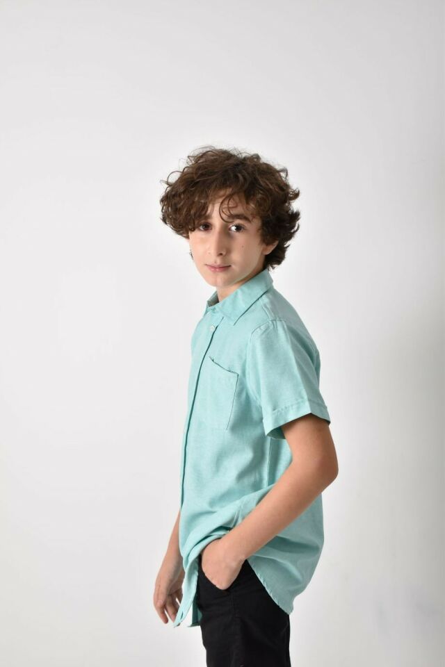 Erkek Çocuk Kısa Kollu Basıc Gömlek Su Yeşili - 11-12 Yaş