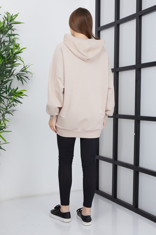 Kadın Line Art Baskılı Oversize Sweatshirt Oversize - Somon