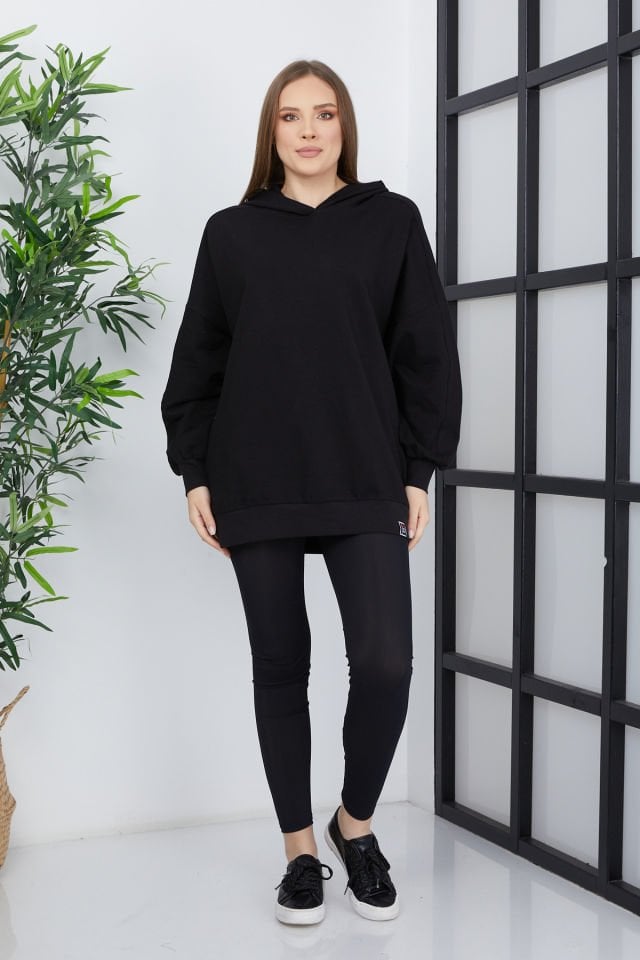 Kadın Line Art Sırt Baskılı Oversize Sweatshirt