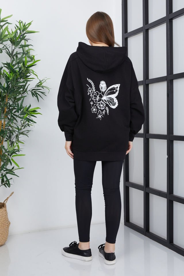 Kadın Line Art Sırt Baskılı Oversize Sweatshirt