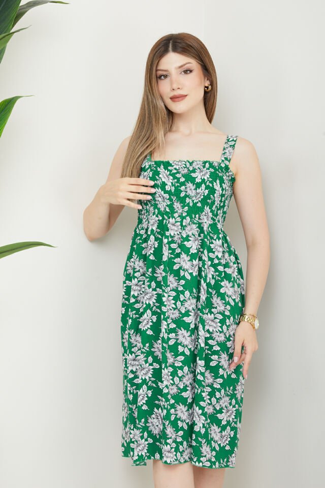 Kadın Çiçek Desenli Elbise Tek Beden - Yeşil