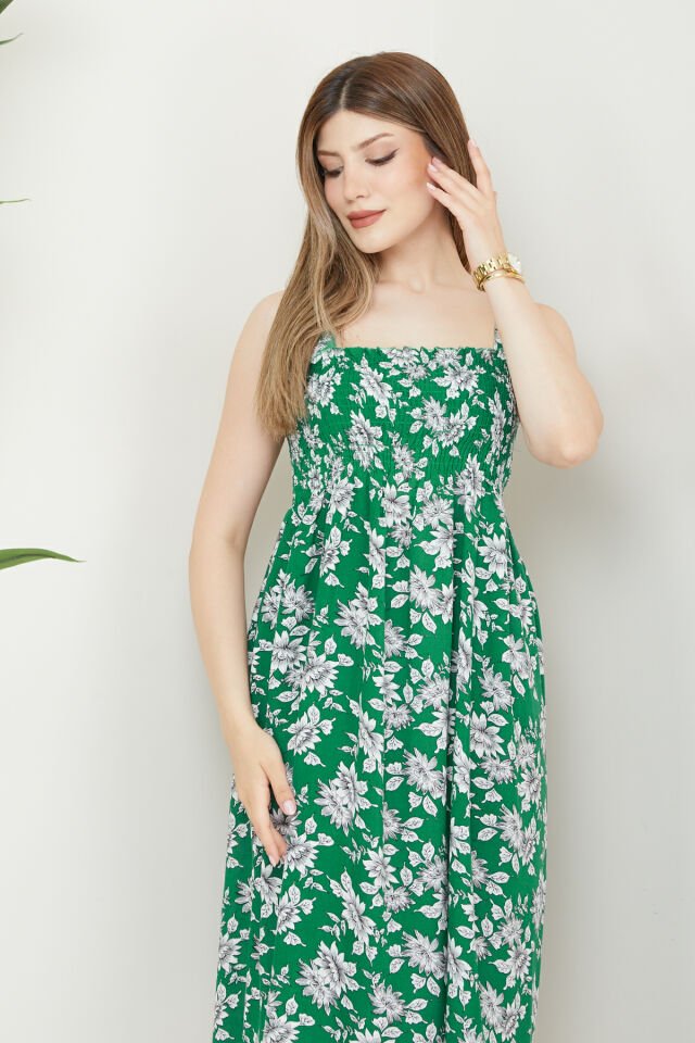 Kadın Çiçek Desenli Elbise Tek Beden - Yeşil