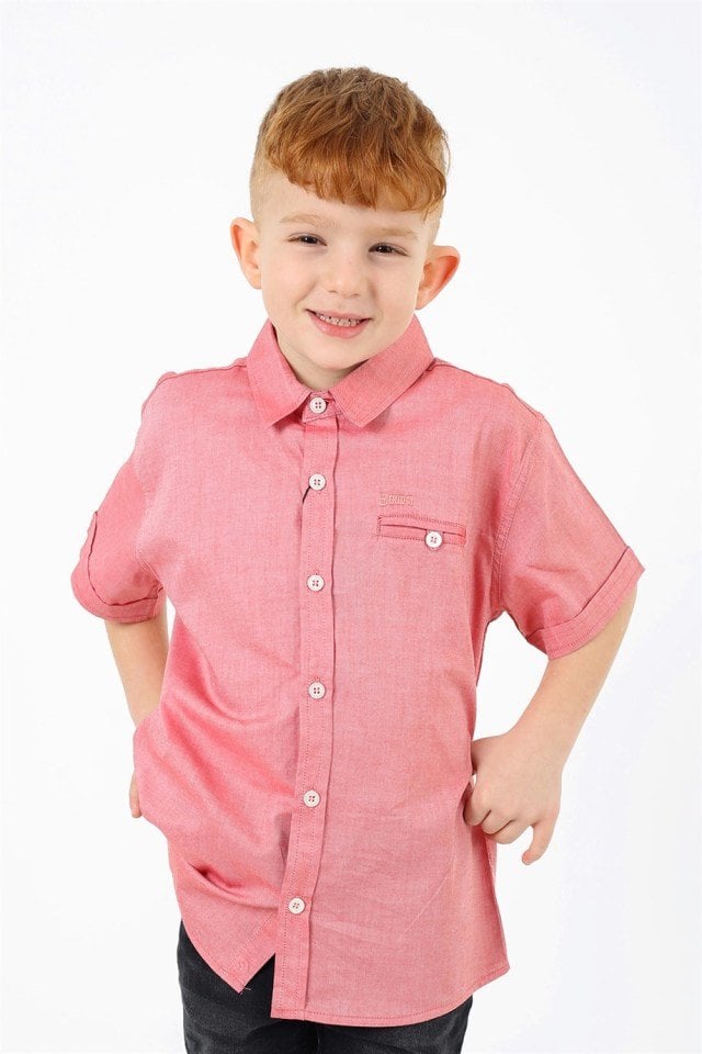 Erkek Çocuk Kısa Kollu Basic Gömlek Pembe - 9-10