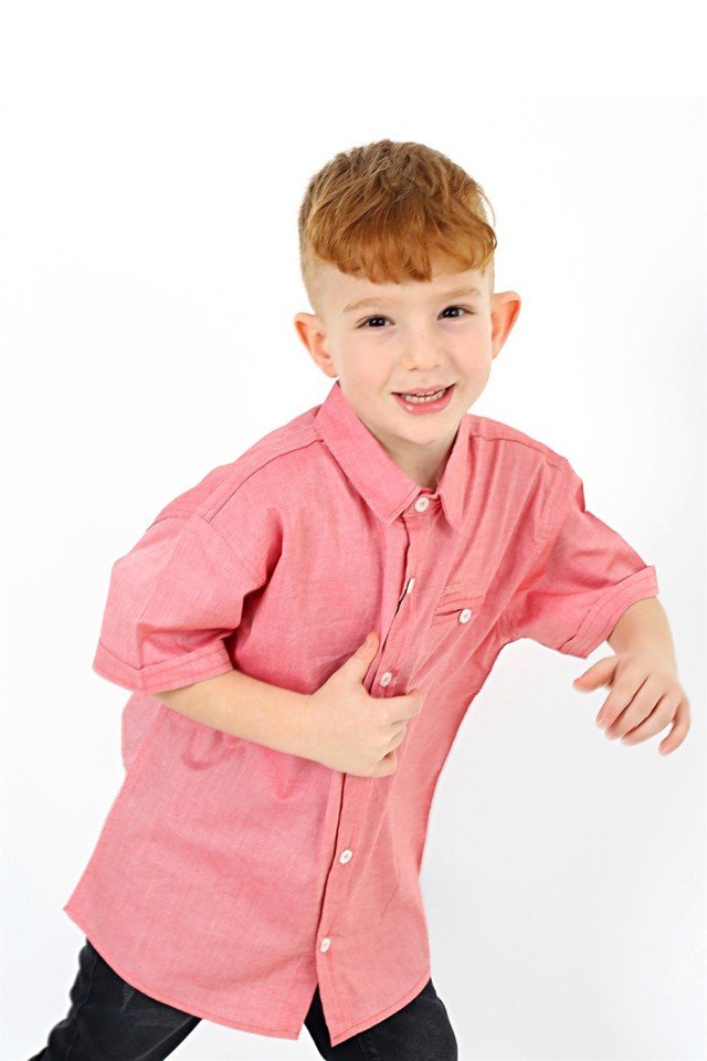 Erkek Çocuk Kısa Kollu Basic Gömlek Pembe - 11-12