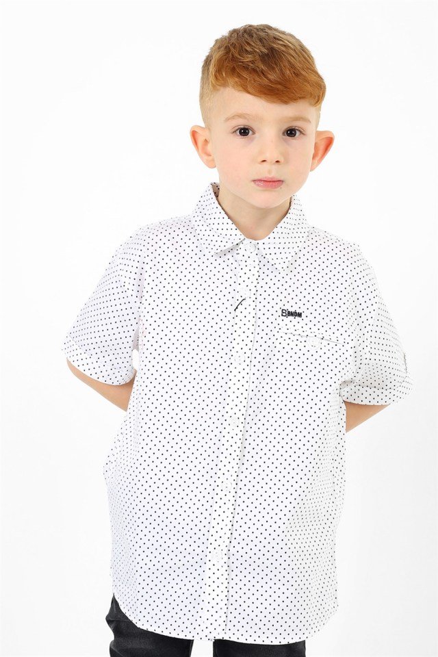 ﻿Erkek Çocuk Puantiyeli Kısa Kollu Basic Gömlek Beyaz - 7-8