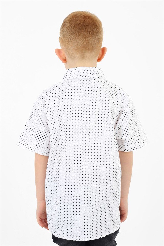 ﻿Erkek Çocuk Puantiyeli Kısa Kollu Basic Gömlek Beyaz - 7-8