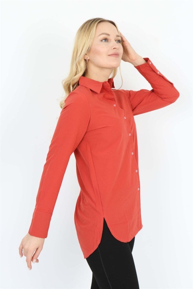 Kırmızı Basic Uzun Gömlek L