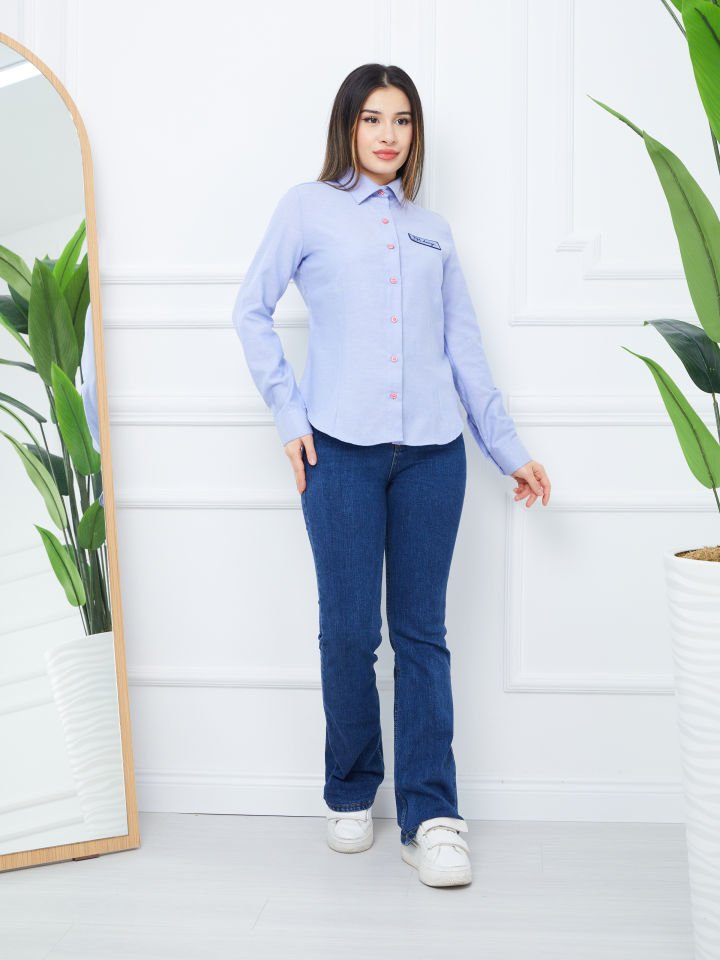 Kadın Uzun Kollu Slim Fit Gömlek XL - Mavi