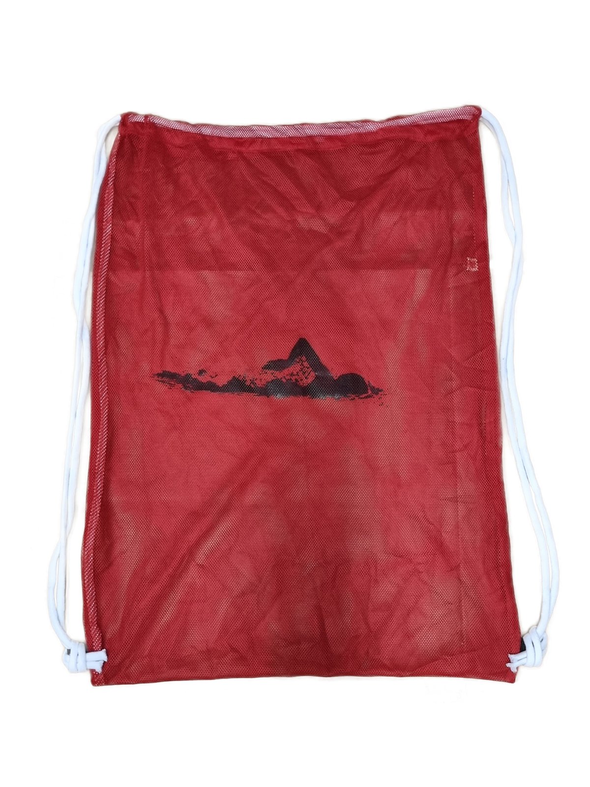 Bufors Yüzücü Kırmızı File Çanta, Beyaz İpli Baskılı Antrenman Çantası (67x50±)