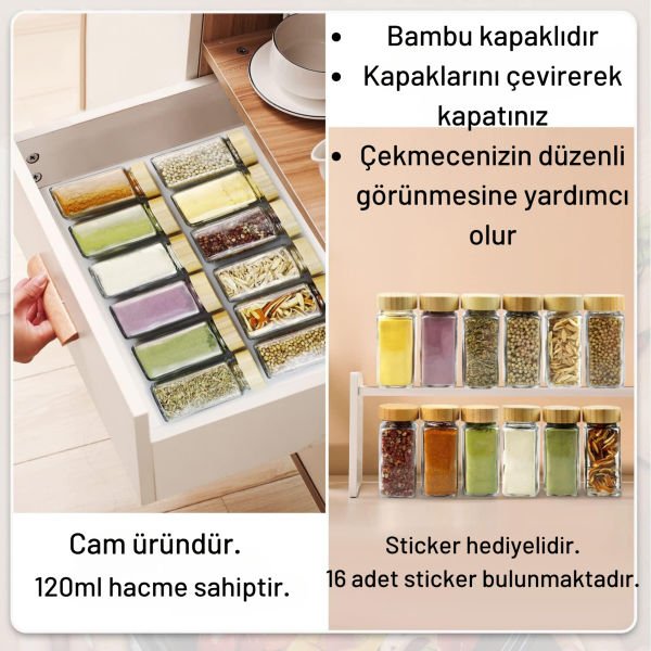 12Lİ BAMBU KAPAKLI CAM BAHARATLIK SETİ(7119008)